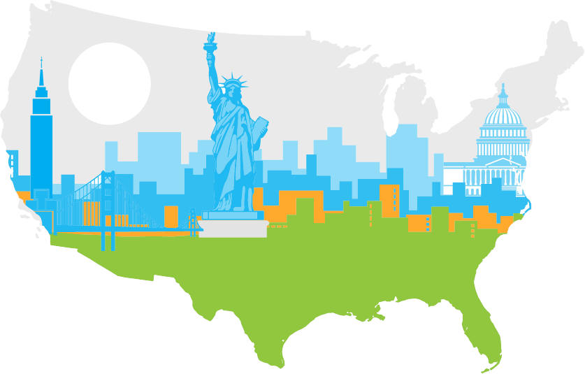 Outline of United States with landmarks